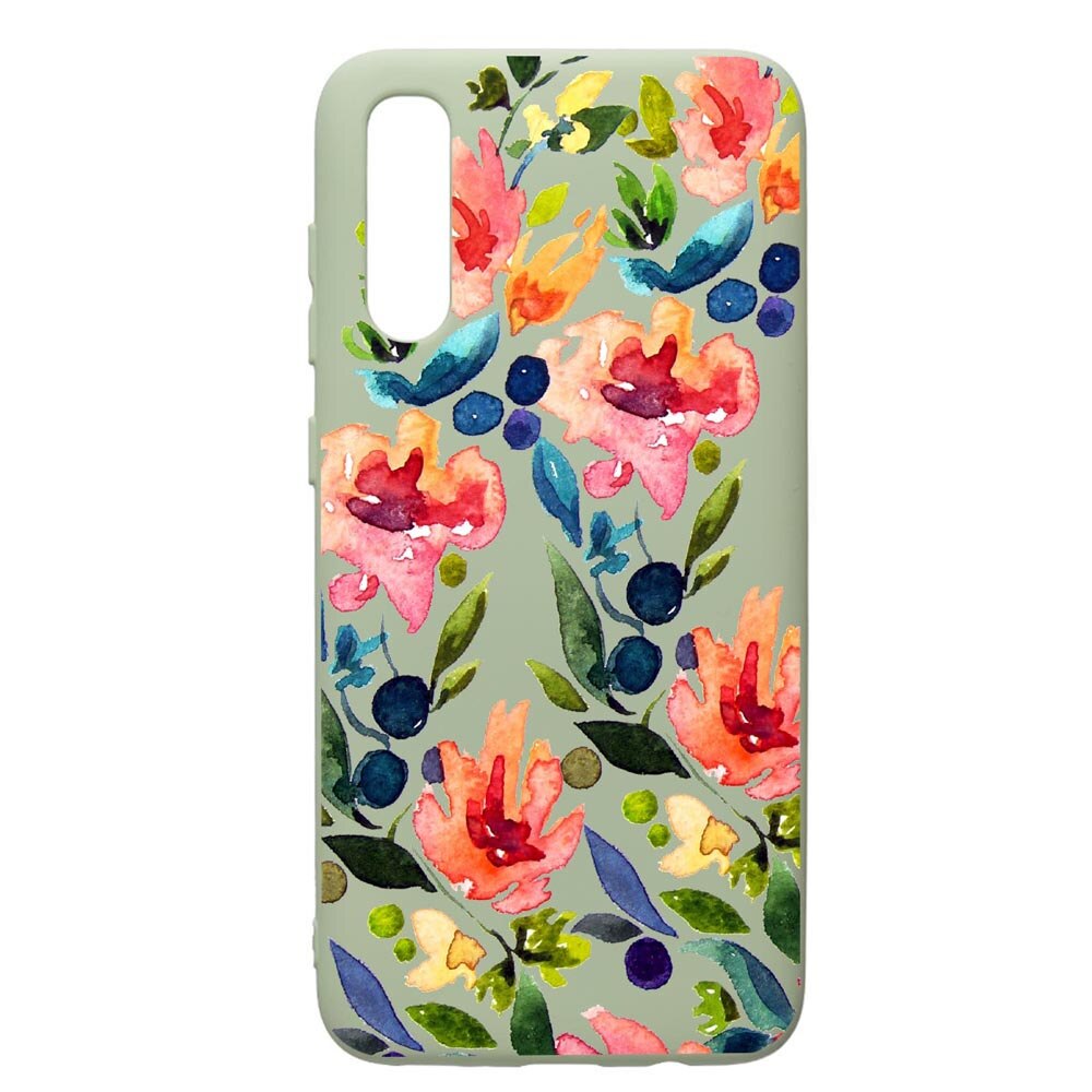 Husa de protectie Samsung Galaxy A70, Flowers Spring, silicon, cu interiorul din material textil, protectie camera, Beryl, PGR628