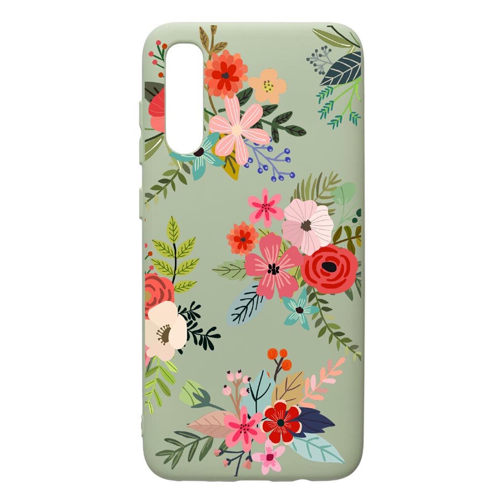 Husa de protectie Samsung Galaxy A70, Flowers, silicon, cu interiorul din material textil, protectie camera, Beryl, PGR630