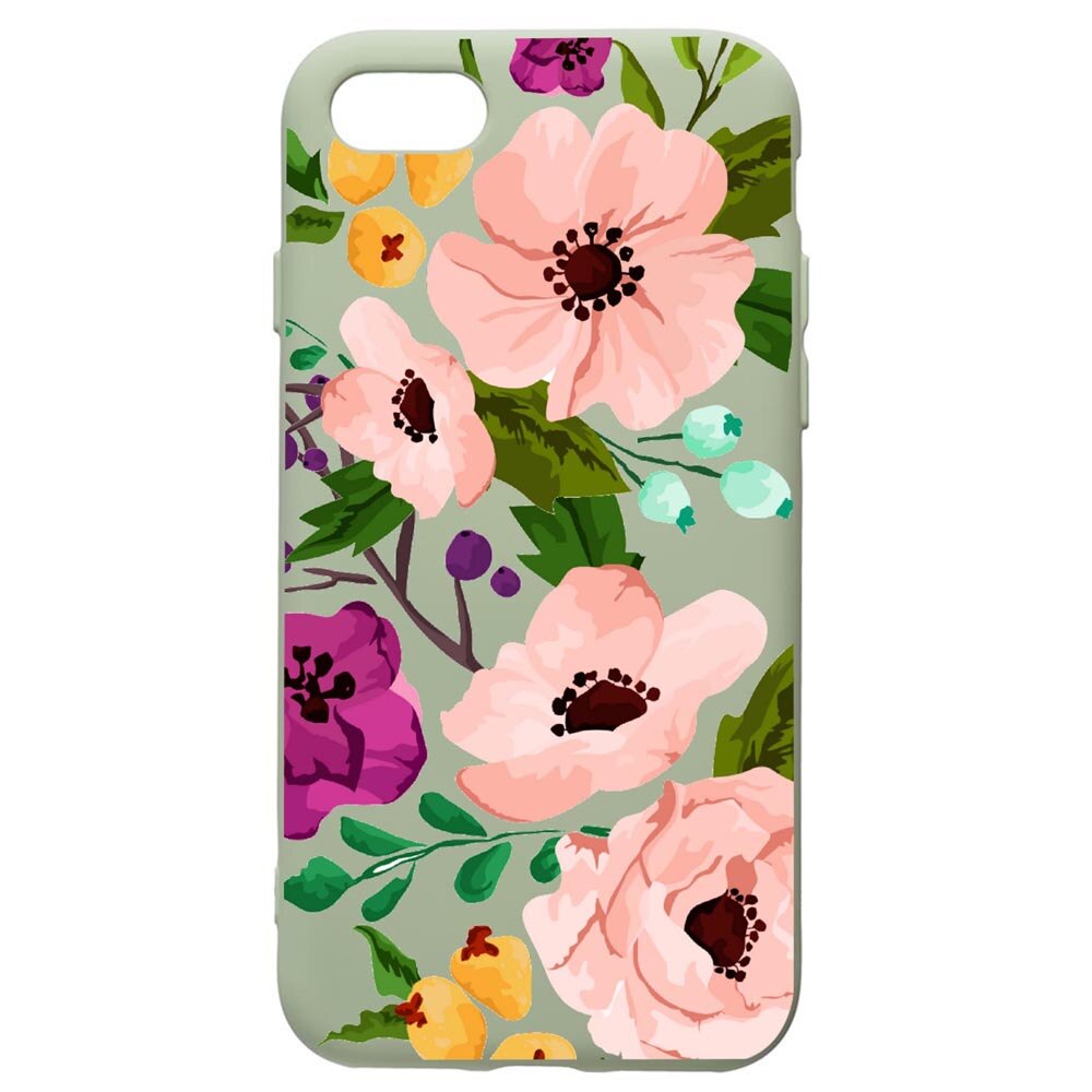 Husa de protectie Apple iPhone SE 2 / iPhone 8 / iPhone 7, Flowers, silicon, cu interiorul din material textil, protectie camera, Beryl, PGR629