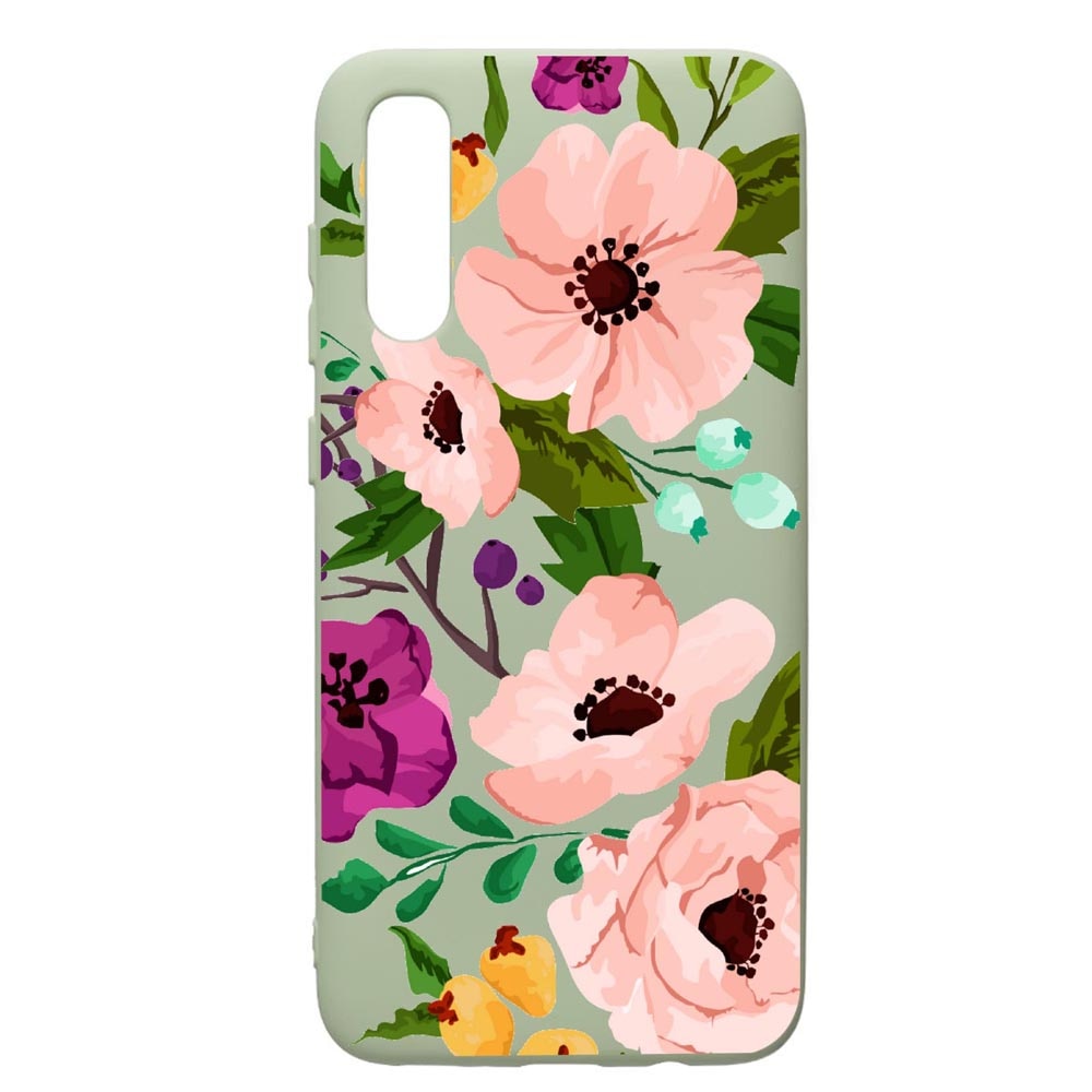 Husa de protectie Samsung Galaxy A70, Flowers, silicon, cu interiorul din material textil, protectie camera, Beryl, PGR629