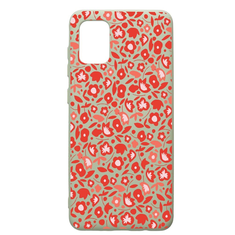 Husa de protectie Samsung Galaxy A71, Red Flowers Pattern, silicon, cu interiorul din material textil, protectie camera, Beryl, PGR631