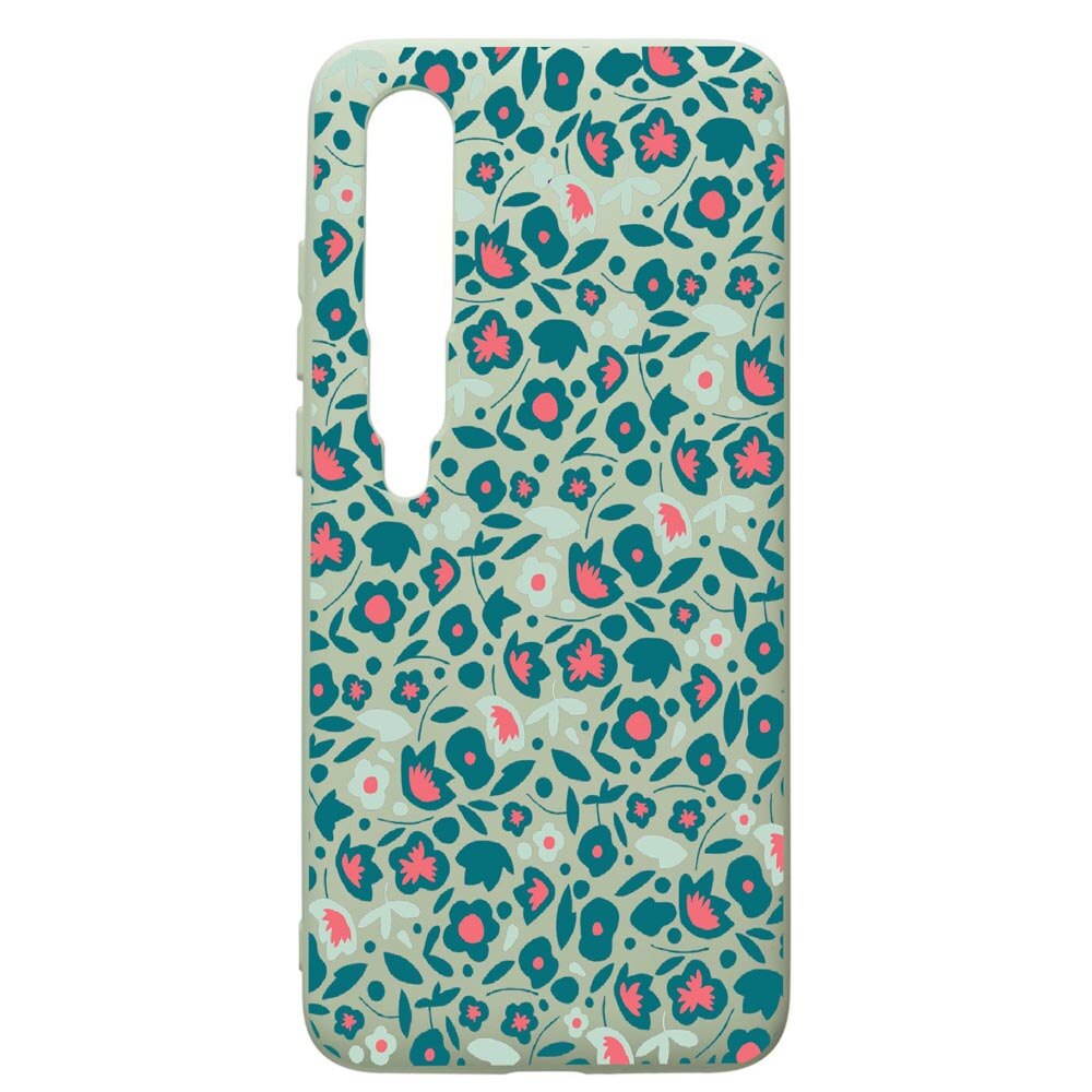 Husa de protectie Xiaomi Mi 10 / Mi 10 Pro, Green Flowers Pattern, silicon, cu interiorul din material textil, protectie camera, Beryl, PGR632