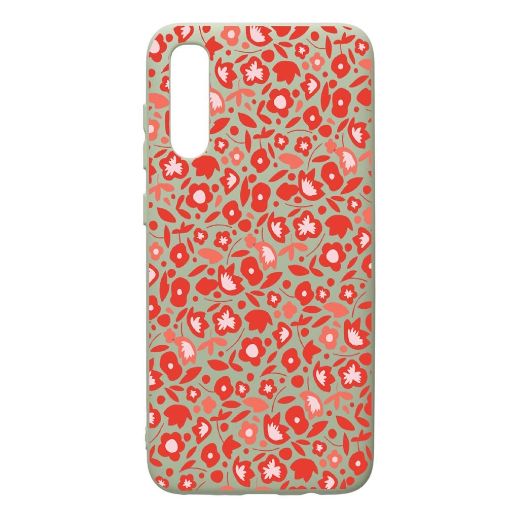 Husa de protectie Samsung Galaxy A70, Red Flowers Pattern, silicon, cu interiorul din material textil, protectie camera, Beryl, PGR631