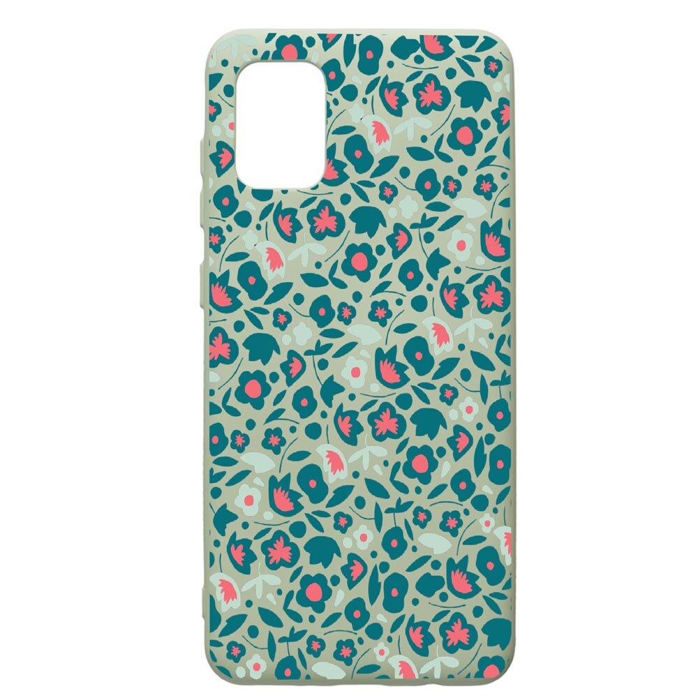Husa de protectie Samsung Galaxy A71, Green Flowers Pattern, silicon, cu interiorul din material textil, protectie camera, Beryl, PGR632