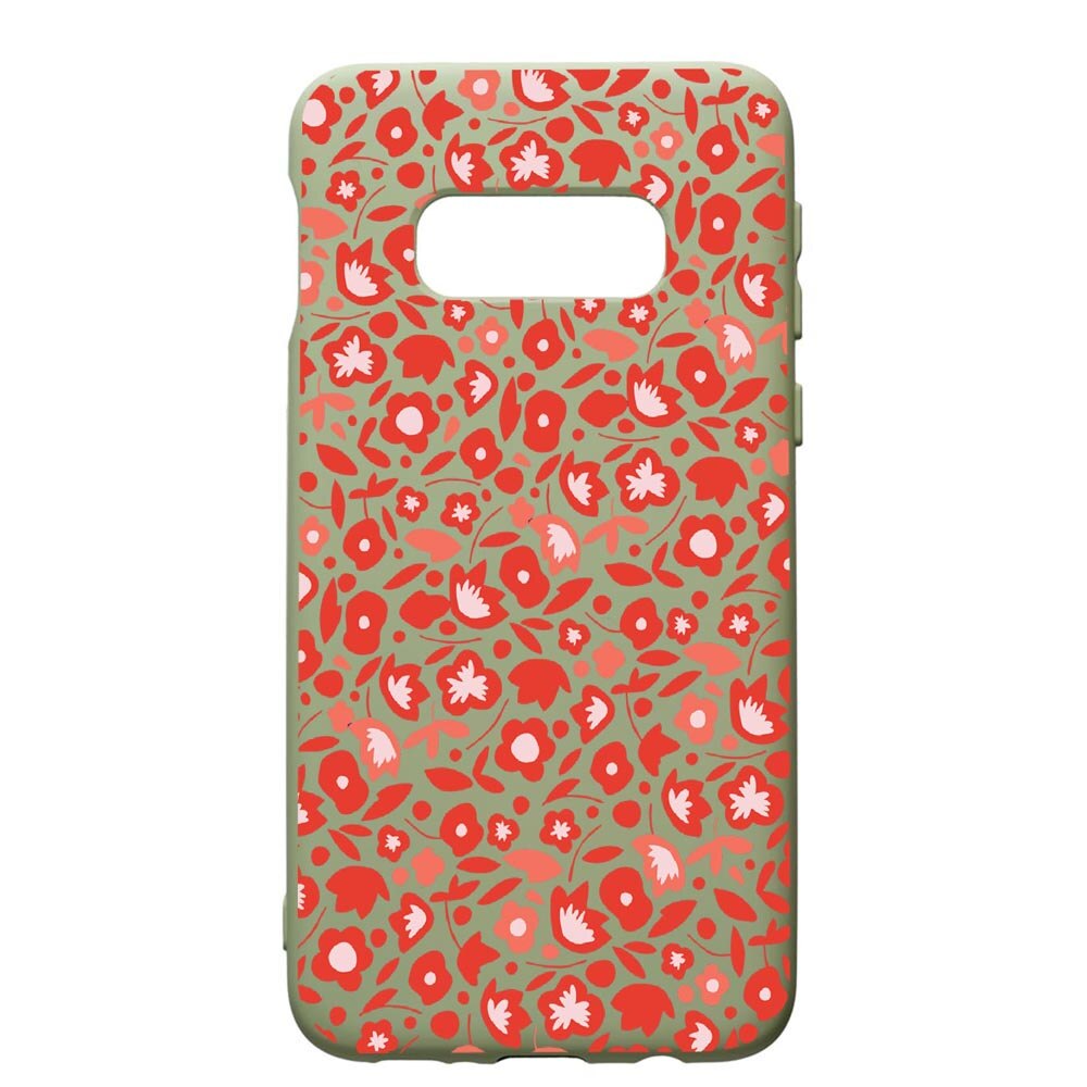 Husa de protectie Samsung Galaxy S10, Red Flowers Pattern, silicon, cu interiorul din material textil, protectie camera, Beryl, PGR631