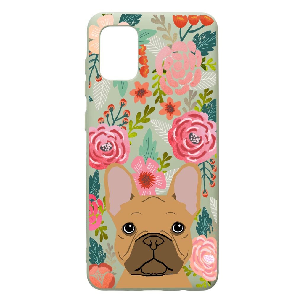 Husa de protectie Samsung Galaxy A71, Dog In Flowers, silicon, cu interiorul din material textil, protectie camera, Beryl, PGR637