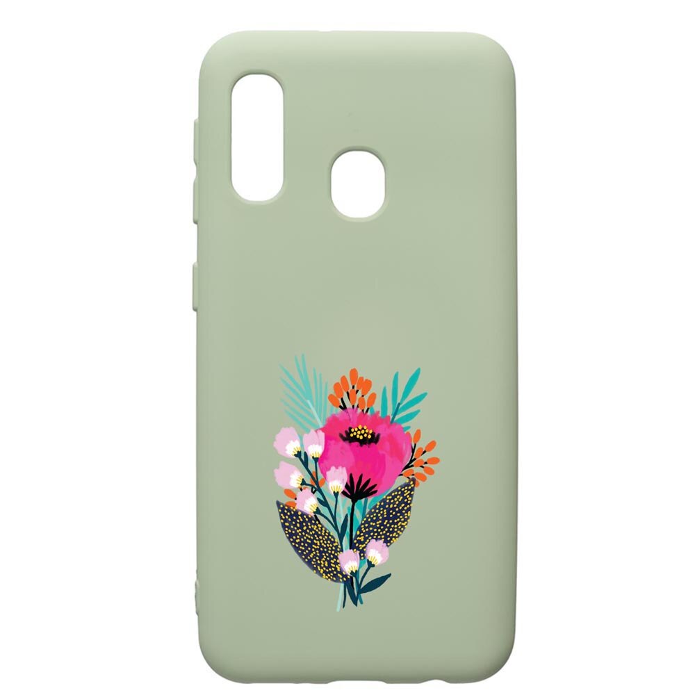 Husa de protectie Samsung Galaxy A20e, Flowers, silicon, cu interiorul din material textil, protectie camera, Beryl, PGR641