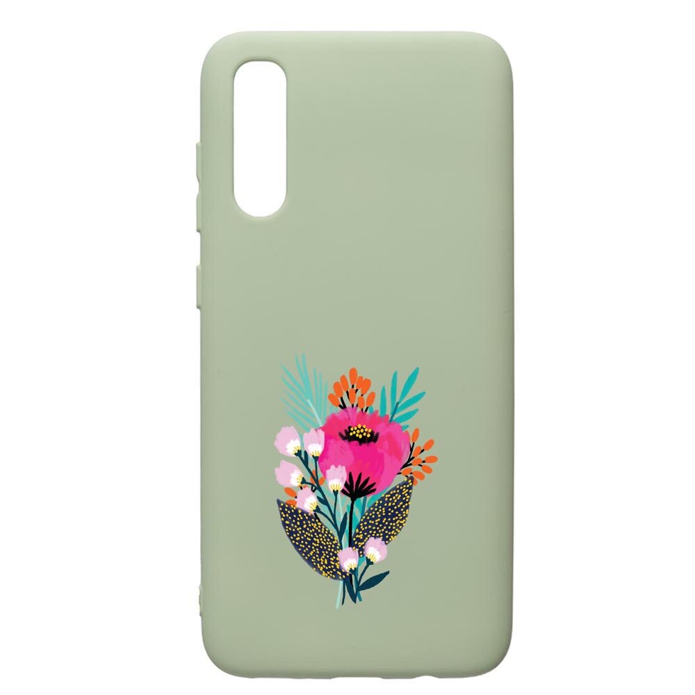 Husa de protectie Samsung Galaxy A70, Flowers, silicon, cu interiorul din material textil, protectie camera, Beryl, PGR641