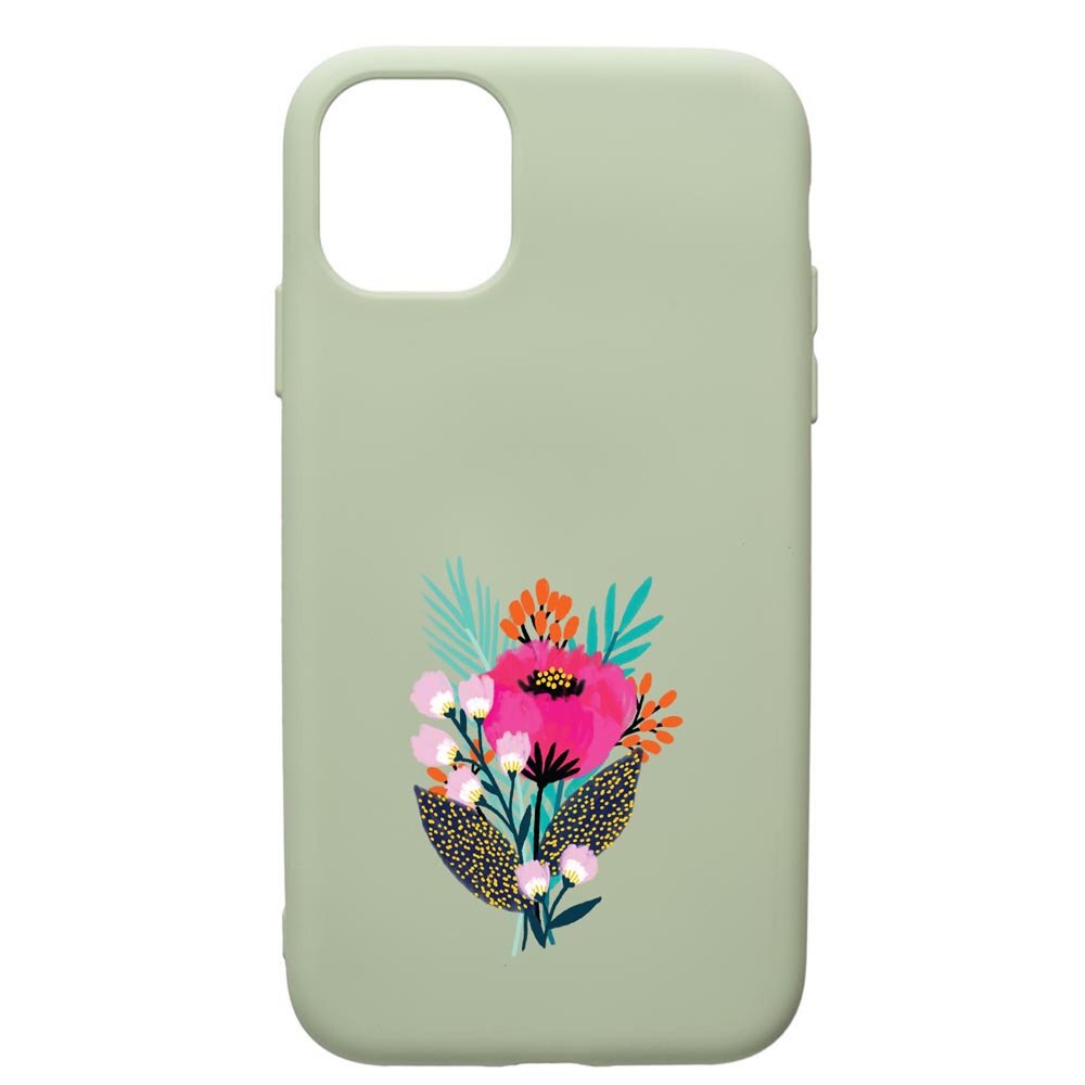 Husa de protectie Apple iPhone 11, Flowers, silicon, cu interiorul din material textil, protectie camera, Beryl, PGR641