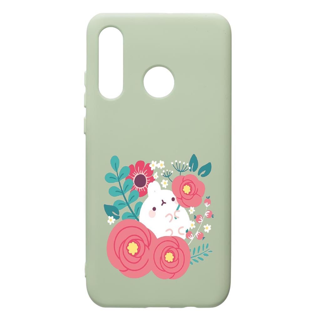 Husa de protectie Huawei P30 Lite, Rabbit In Flowers, silicon, cu interiorul din material textil, protectie camera, Beryl, PGR686