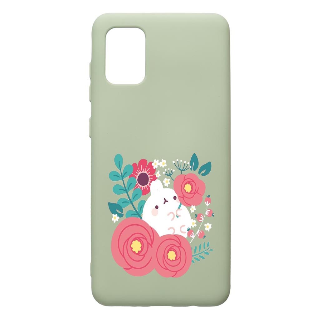 Husa de protectie Samsung Galaxy A71, Rabbit In Flowers, silicon, cu interiorul din material textil, protectie camera, Beryl, PGR686