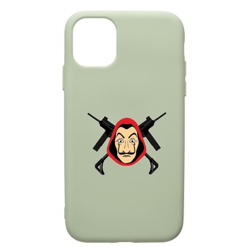 Husa de protectie Apple iPhone 11 Pro, La Casa De Papel, silicon, cu interiorul din material textil, protectie camera, Beryl, PGR714 Husa de protectie Apple iPhone 11 Pro, La Casa De Papel, silicon, cu interiorul din material textil, protectie camera, Beryl, PGR714