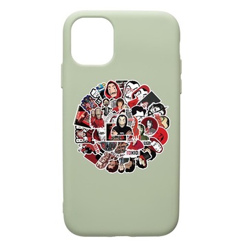 Husa de protectie Apple iPhone 11 Pro, La Casa De Papel, silicon, cu interiorul din material textil, protectie camera, Beryl, PGR715 Husa de protectie Apple iPhone 11 Pro, La Casa De Papel, silicon, cu interiorul din material textil, protectie camera, Beryl, PGR715