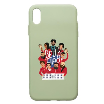 Husa de protectie Apple iPhone XS / X, La Casa De Papel - Ciao Bella, silicon, cu interiorul din material textil, protectie camera, Beryl, PGR718 Husa de protectie Apple iPhone XS / X, La Casa De Papel - Ciao Bella, silicon, cu interiorul din material textil, protectie camera, Beryl, PGR718