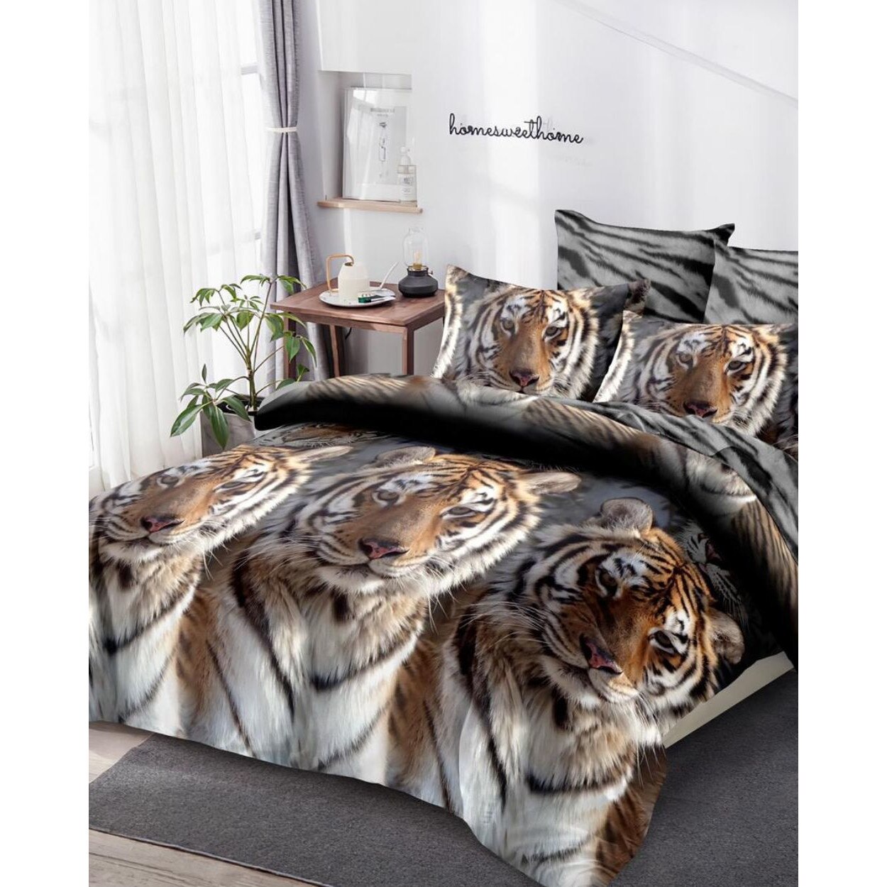 Set Lenjerie de Pat din Finet, 6 Piese, Pat 2 Persoane, Tiger