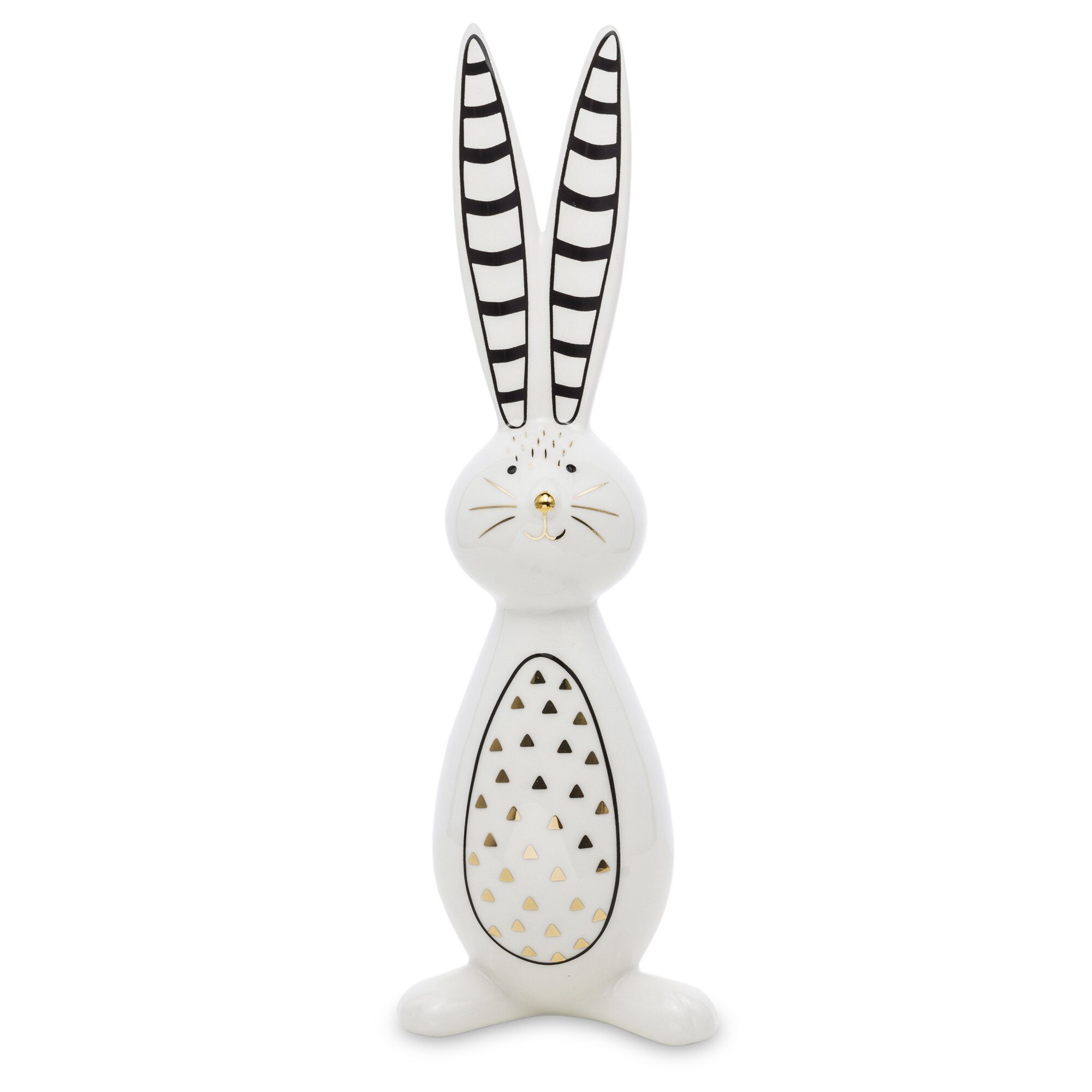 Decoratiune portelan iepuras, alb/negru/auriu, 30,5x10,5x7,5 cm