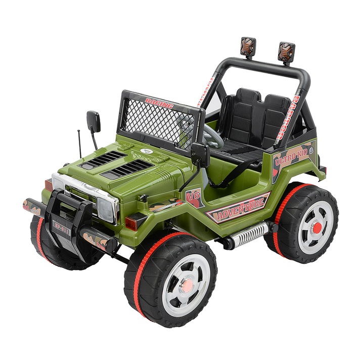 Детска електрическа кола Mappy, двуместна, Drifter Jeep, Зелена