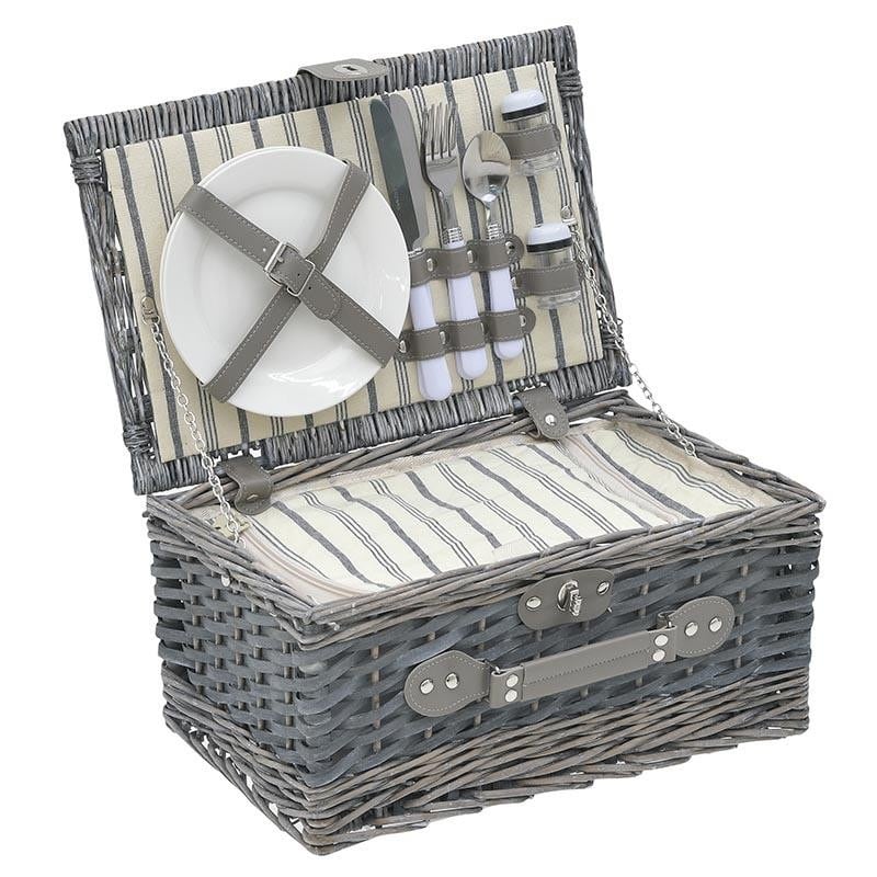 Cos de picnic Grey echipat pentru 2 persoane, 13 piese, 38 cm x 26 cm x 18 cm