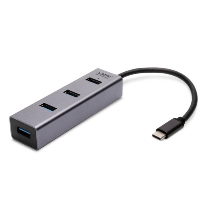 Elmak Savio AK-46 1x USB 3.0 C, 4x USB 3.0 A, 5 Gbps szürke USB Hub