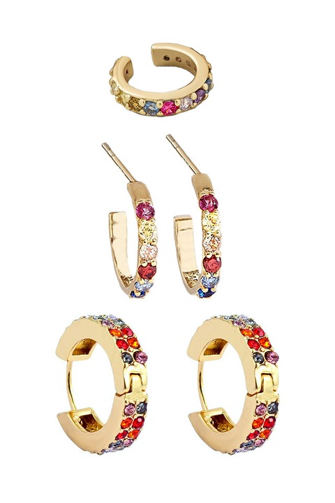 Set Elegant de cercei si ear cuff, verigute cu cristale mici fatetate, Multicolor, Urechea stanga sau dreapta