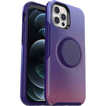 Carcasa Otterbox pentru iPhone 12 Pro, cu PopSockets integrat, din policarbonat si cauciuc, Violet cu sclipici, rezistanta la socuri si zgaraieturi Carcasa Otterbox pentru iPhone 12 Pro, cu PopSockets integrat, din policarbonat si cauciuc, Violet cu sclipici, rezistanta la socuri si zgaraieturi
