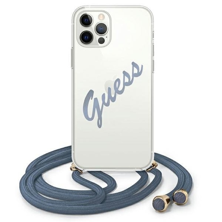Apple iPhone 12 / 12 Pro Guess Script Vintage Cord Hátlap tok - GUHCP12MCRTVSBL, Átlátszó/Kék
