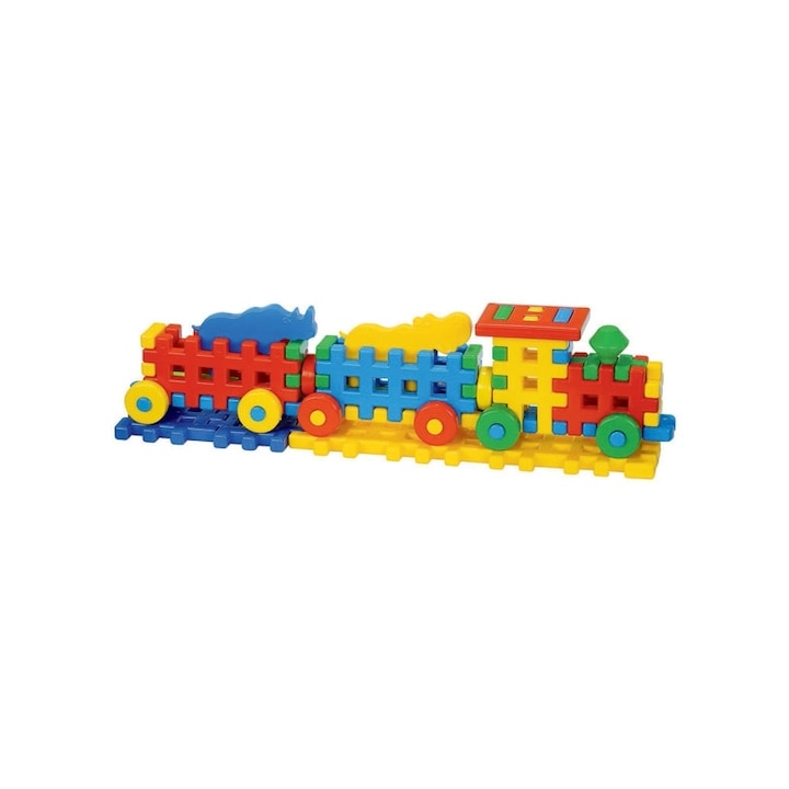 Строителни блокчета, Влак с вагони, Сбк, 56х10, 3х15 см, Тupiko