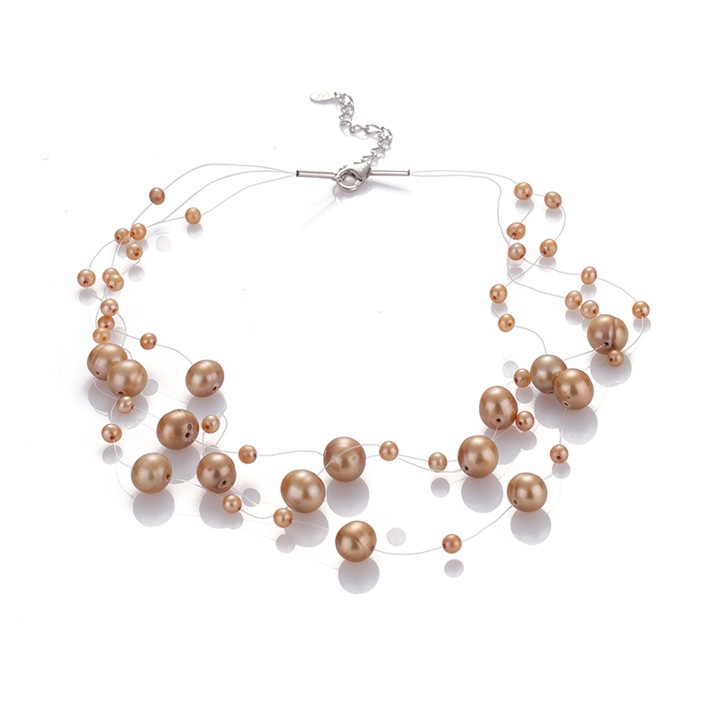 Колие Swan Pearls D105NC, Корда Цвят Шампанско Перли, Сребро