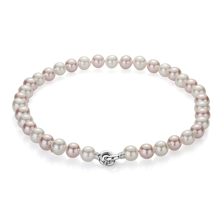 Colier cu perle, Swan Pearls, D049NPW, Colectia Mother of Pearls, Argint, Alb/Roz