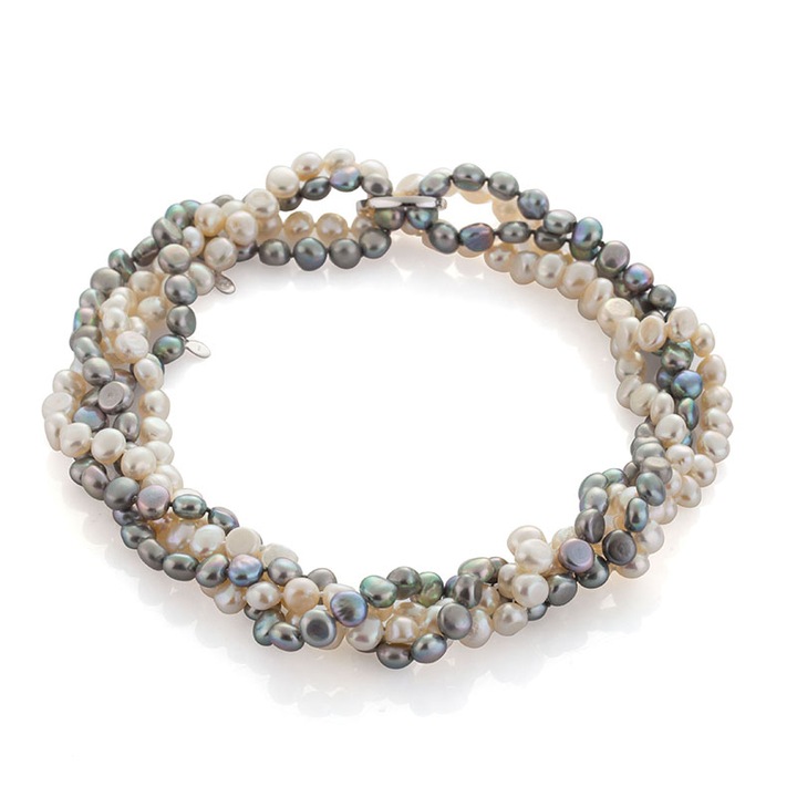 Комплект Колие и ринг Swan Pearls D122NBS, Колие Сиви И Бели Перли, Сребро