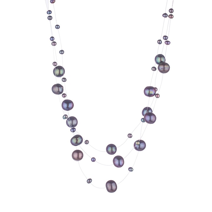 Колие Swan Pearls D105NB, Корда Черни Перли, Сребро