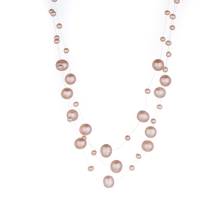 Колие Swan Pearls D105NP, Корда Розови Перли, Сребро