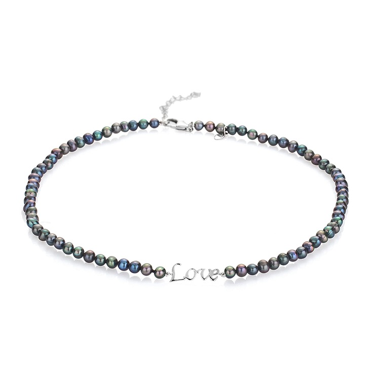 Колие Swan Pearls RLOVENB, ''Любов'' Черни Перли, Сребро