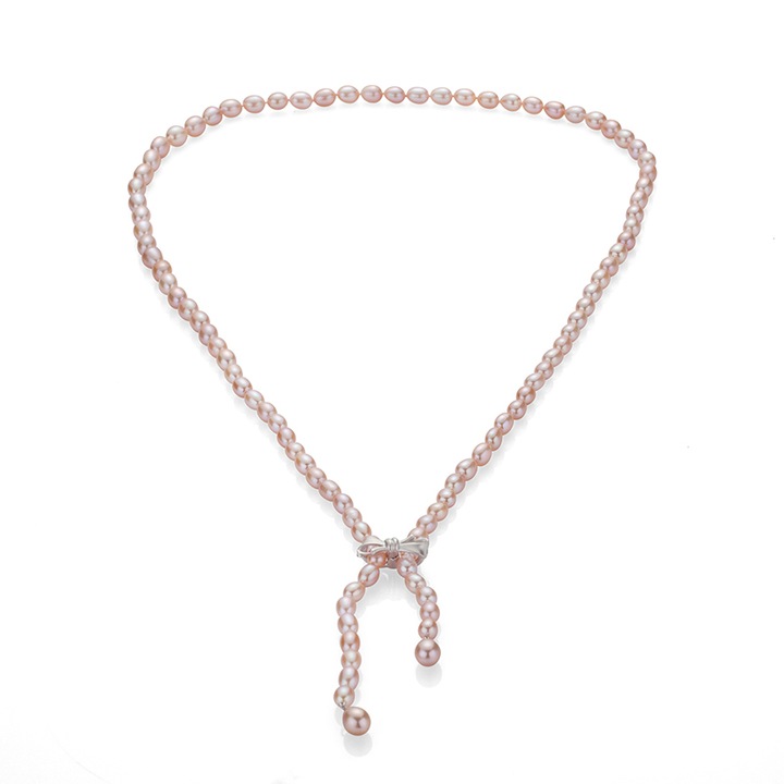 Colier cu perle de cultura, Swan Pearls, RICE80NP, Argint, Roz