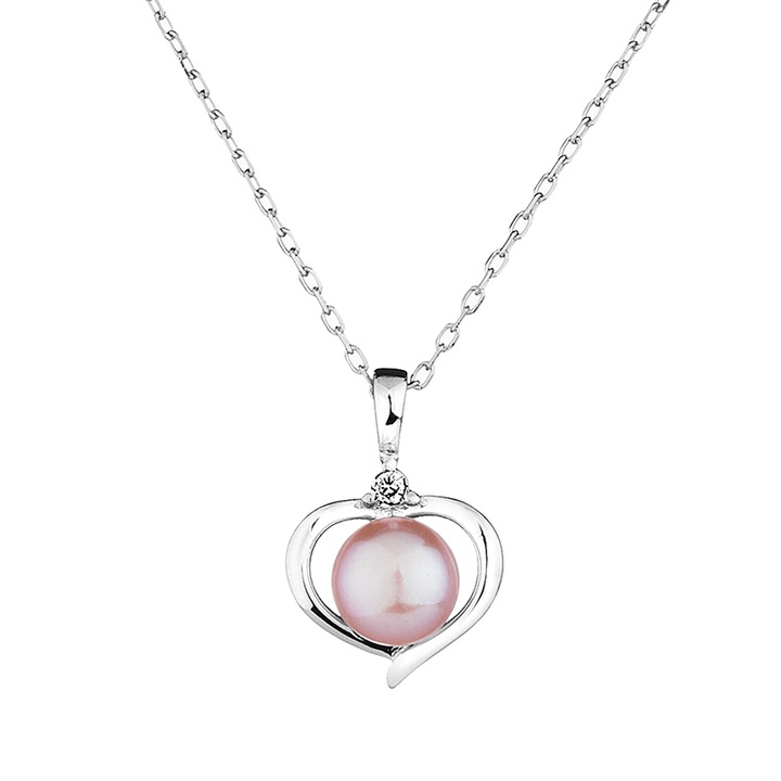 Colier cu pandantiv cu o perla, Swan Pearls, LA019NP, Argint, Roz