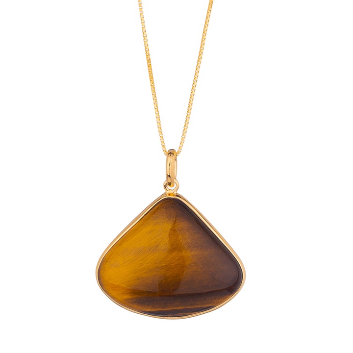 Colier Swan Pearls CE881NY, Model ochi de tigru, Argint, Galben