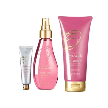 Set 3 produse Encanto Charming, Avon- Spray de corp Encanto Charming 100 ml, Crema de maine Encanto Charming 30 ml si Gel de dus Encanto Charming 200 ml Set 3 produse Encanto Charming, Avon- Spray de corp Encanto Charming 100 ml, Crema de maine Encanto Charming 30 ml si Gel de dus Encanto Charming 200 ml