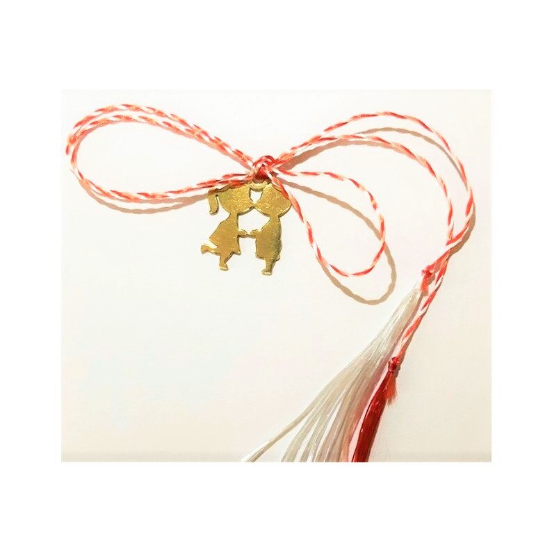 Pandantiv handmade placat cu aur 14K, baietel & fetita, 1,8 cm