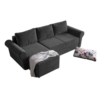 Coltar Bonito, extensibil, cu lada depozitare, stofa, 260 x 140 cm, Gri antracit Coltar Bonito, extensibil, cu lada depozitare, stofa, 260 x 140 cm, Gri antracit