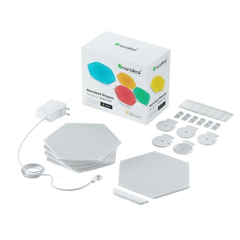 Kit panouri luminoase modulare inteligente Nanoleaf Shapes Hexagons Starter Kit Mini, LED RGBW, Wi-Fi, compatibil iOS/Android, 5 panouri Kit panouri luminoase modulare inteligente Nanoleaf Shapes Hexagons Starter Kit Mini, LED RGBW, Wi-Fi, compatibil iOS/Android, 5 panouri