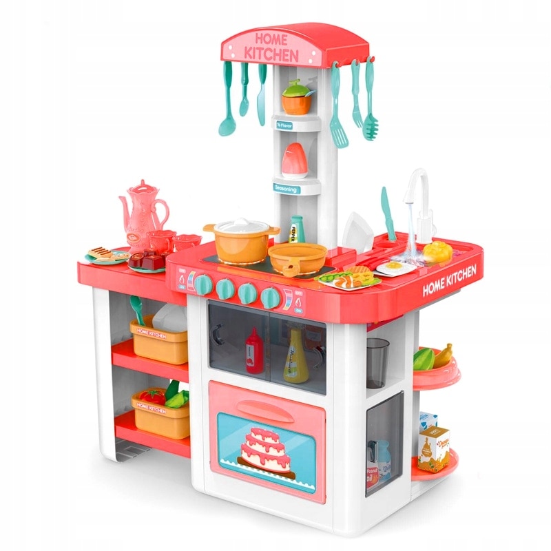 Bucatarie Interactiva si Multifunctionala, COOKING MASTER, 55 de accesorii, Apa la Chiuveta, Plita, Cuptor, Lumini si Sunete Specifice Gatitului, 82 CM inaltime, Fara BPA, Roz