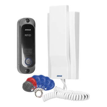 Interfon pentru o familie AVIOR ORNO OR-DOM-JA-928/W, deschidere cu ajutorul etichetelor de proximitate, control automat al portilor, gri/alb Interfon pentru o familie AVIOR ORNO OR-DOM-JA-928/W, deschidere cu ajutorul etichetelor de proximitate, control automat al portilor, gri/alb