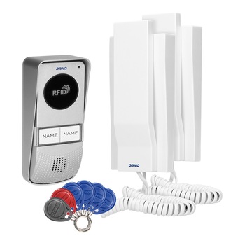 Interfon pentru doua familii MIZAR MULTI ORNO OR-DOM-AT-930/W, deschidere cu ajutorul etichetelor de proximitate, control automat al portilor, functie intercom, alb/gri Interfon pentru doua familii MIZAR MULTI ORNO OR-DOM-AT-930/W, deschidere cu ajutorul etichetelor de proximitate, control automat al portilor, functie intercom, alb/gri