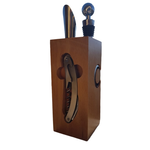 Suport accesorii pentru vin din lemn,maro