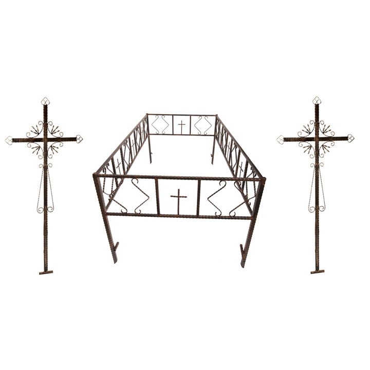 Pachet funerar cimitir negru,modular, 250 x 250, doua locuri , gardut dublu plus doua cruci