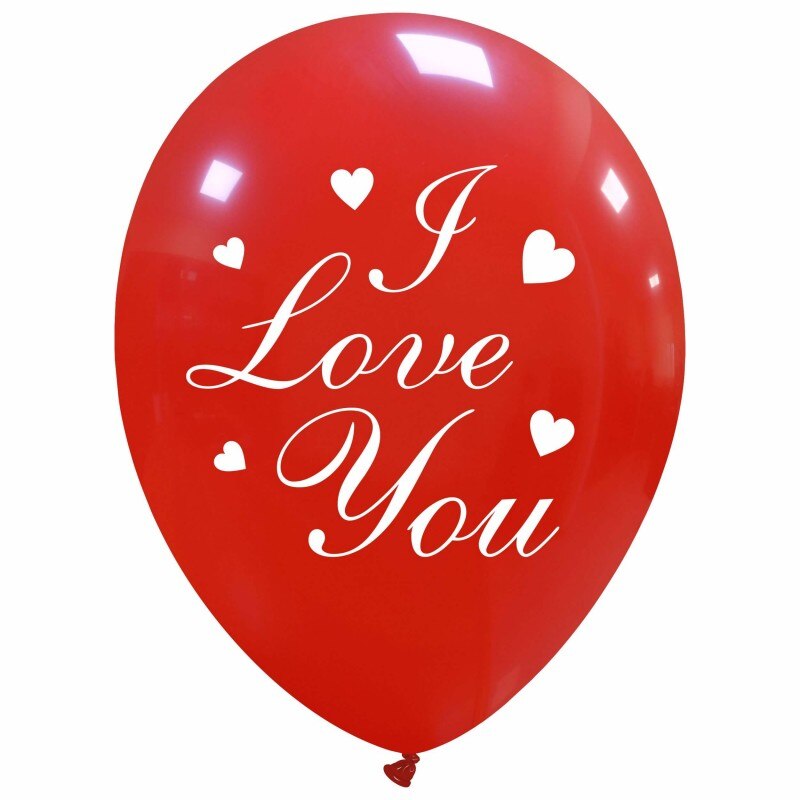 Balon latex, imprimat I love you cu inimioare, rosu, 30 cm