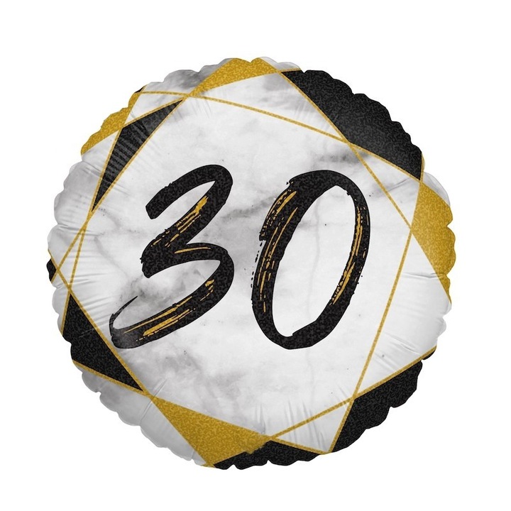 Balon folie rotund imprimat 30 ani negru 46 cm