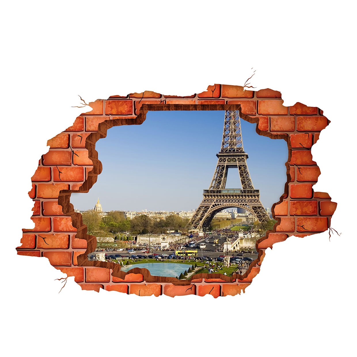 Sticker Autocolant 3D gaura perete turn eiffel 130x90cm