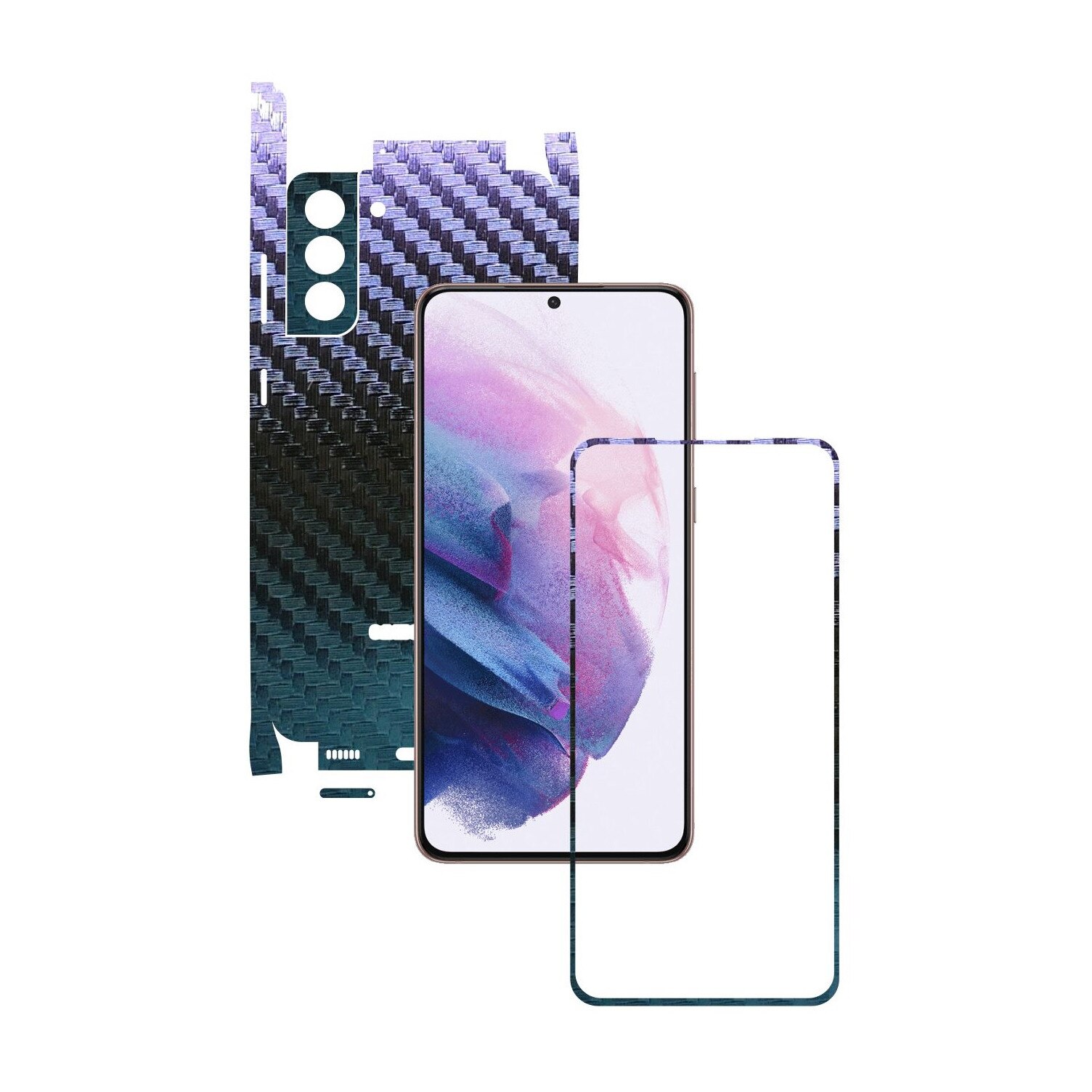 Folie Protectie Carbon Skinz pentru Samsung Galaxy S21+ Plus - Carbon Cameleon 360 Cut, Skin Adeziv Full Body Cover pentru Rama Ecran, Carcasa Spate si Laterale