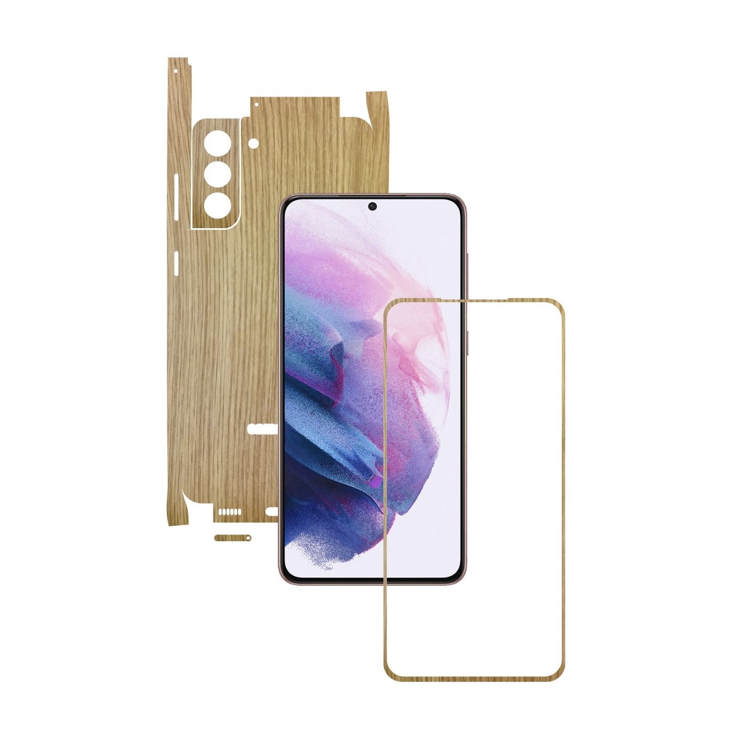 Folie Protectie Carbon Skinz pentru Samsung Galaxy S21+ Plus - Lemn Stejar 360 Cut, Skin Adeziv Full Body Cover pentru Rama Ecran, Carcasa Spate si Laterale